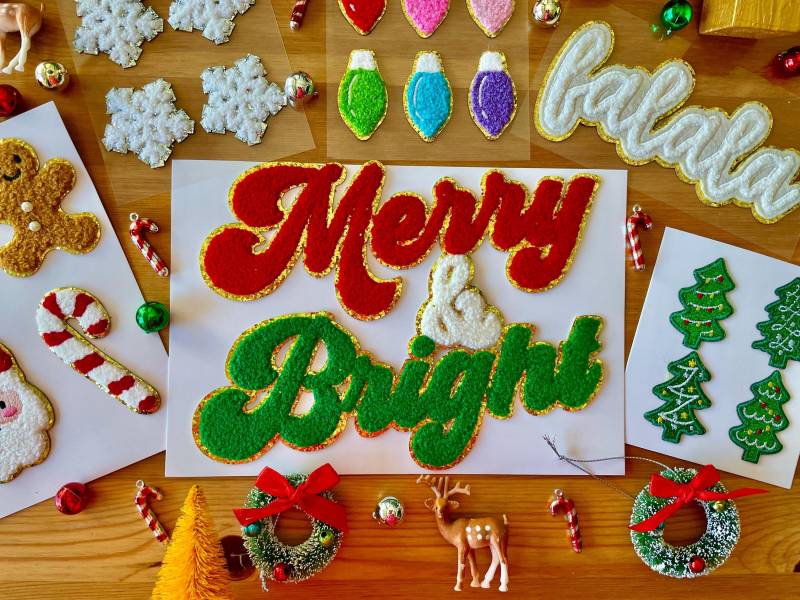 Etsy's Pick-Merry & Bright Christmas Patch Großer Roter, Grüner Gestickter Feiertags-Aufbügelbarer Aufkleber-Diy Hässlicher von CoutureNicole