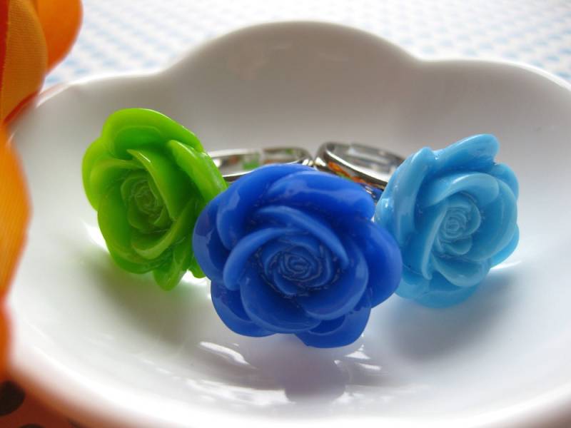 Verstellbarer Rosen-Cabochon-Ring Bunt-Blumen-statement von CoutureNicole