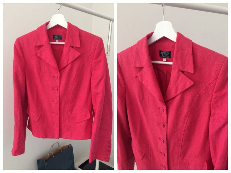 Vintage Damen Jacke Rot 100% Leinen Ashley Rose Scarva Pink Blazer Größe 38 M 90Er 80Er Jahre von CoutureVintageShop