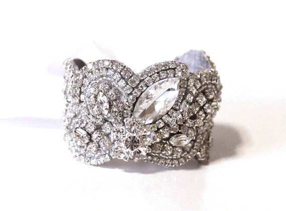 Kristall Armband, Braut Brautschmuck, Statement Hochzeit Schmuck Strass Manschette Vintage Mini Hollywood Style von Couturelove
