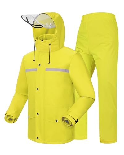Coutyuyi Herren & Damen Regenanzug Reflektierender 100% Wasserdichter Anzug Outdoor Regenmantel Winddicht Regenjacke （L, Gelb） von Coutyuyi