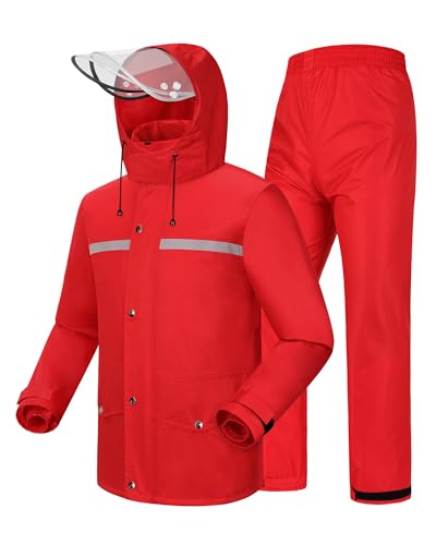 Coutyuyi Herren & Damen Regenanzug Reflektierender 100% Wasserdichter Anzug Outdoor Regenmantel Winddicht Regenjacke （S, Rot） von Coutyuyi