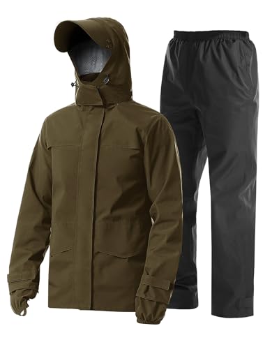 Coutyuyi Herren Regenanzug Wasserdichte Regenjacke Atmungsaktiver Leichter Regenmantel mit Kapuze Geeignete Regenkleidung für Freizeit, Outdoor-Sport, Golf, Wandern（XXL，Bräunlich） von Coutyuyi
