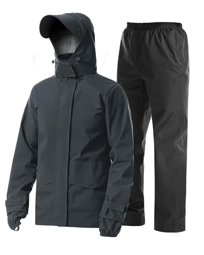 Coutyuyi Herren Regenanzug Wasserdichte Regenjacke Atmungsaktiver Leichter Regenmantel mit Kapuze Geeignete Regenkleidung für Freizeit, Outdoor-Sport, Golf, Wandern（XXL，Dunkelgrau） von Coutyuyi