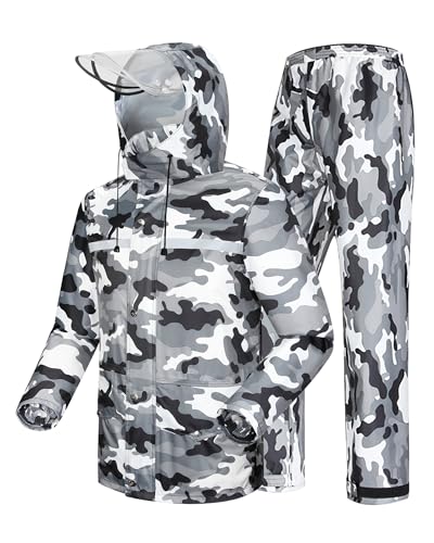 Coutyuyi Herren & Damen Regenanzug Reflektierender 100% Wasserdichter Anzug Outdoor Regenmantel Winddicht Regenjacke （L, Grau Camouflage） von Coutyuyi