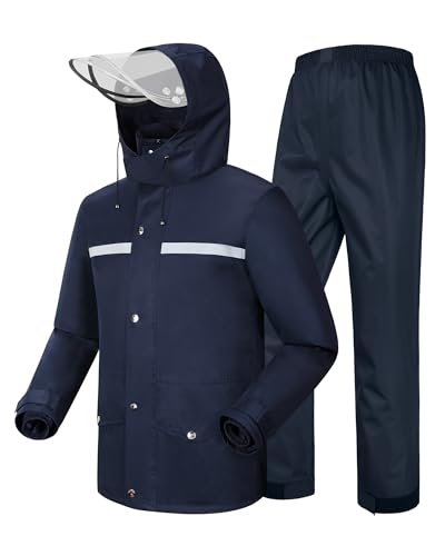 Coutyuyi Herren & Damen Regenanzug Reflektierender 100% Wasserdichter Anzug Outdoor Regenmantel Winddicht Regenjacke （XXL, Navy Blau） von Coutyuyi