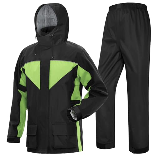 Coutyuyi Motorrad Regenanzug Herren Wasserdicht Atmungsaktiv Regenbekleidung outdoor fahrrad softshellregenjacke(Schwarz + Grün,XXL) von Coutyuyi