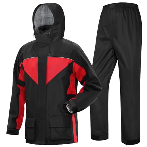 Coutyuyi Regenanzug Herren Motorrad Wasserdicht Atmungsaktiv Regenbekleidung outdoor fahrrad softshellregenjacke(Schwarz + Rot,L) von Coutyuyi