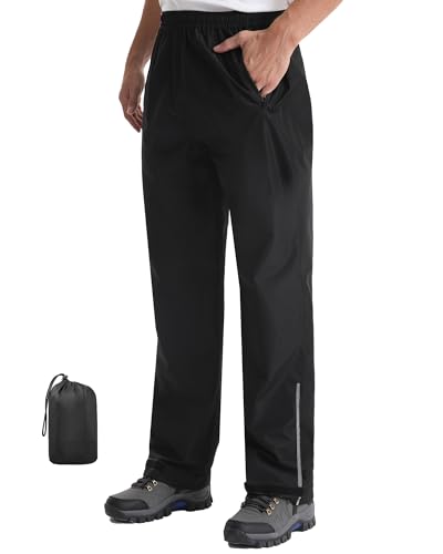Coutyuyi Regenhose für Herren wasserdichte Leichte Überziehhosen Verpackbare Winddichte Outdoorhose zum Golf Arbeit Wandern (Schwarz, XL34) von Coutyuyi