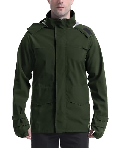 Coutyuyi Regenjacke Herren Wasserdicht Atmungsaktiv Fahrrad Windjacke mit Kapuze Leichte Freizeitjacke Outdoorjacke Packbare（Dunkelgrün,L） von Coutyuyi