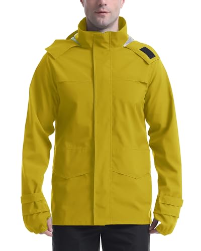 Coutyuyi Regenjacke Herren Wasserdicht Atmungsaktiv Fahrrad Windjacke mit Kapuze Leichte Freizeitjacke Outdoorjacke Packbare（Gelb,XXL） von Coutyuyi