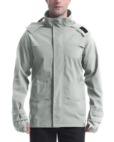 Coutyuyi Regenjacke Herren Wasserdicht Atmungsaktiv Fahrrad Windjacke mit Kapuze Leichte Freizeitjacke Outdoorjacke Packbare（Helles Khaki,L） von Coutyuyi