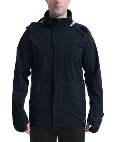 Coutyuyi Regenjacke Herren Wasserdicht Atmungsaktiv Fahrrad Windjacke mit Kapuze Leichte Freizeitjacke Outdoorjacke Packbare（Marineblau,XL） von Coutyuyi