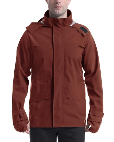 Coutyuyi Regenjacke Herren Wasserdicht Atmungsaktiv Fahrrad Windjacke mit Kapuze Leichte Freizeitjacke Outdoorjacke Packbare（Purpurrot,L） von Coutyuyi