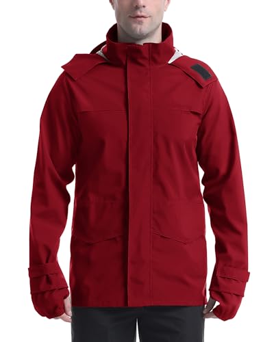 Coutyuyi Regenjacke Herren Wasserdicht Atmungsaktiv Fahrrad Windjacke mit Kapuze Leichte Freizeitjacke Outdoorjacke Packbare（Rot,S） von Coutyuyi