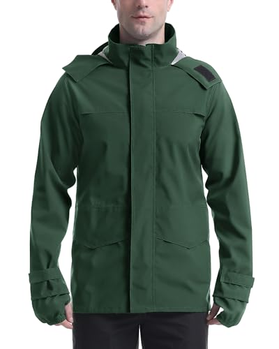 Coutyuyi Regenjacke Herren Wasserdicht Atmungsaktiv Fahrrad Windjacke mit Kapuze Leichte Freizeitjacke Outdoorjacke Packbare（Schwarz-grün,XL） von Coutyuyi