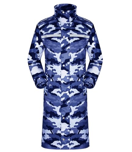 Coutyuyi Regenmantel Wasserdichte lange Regenmanteljacke für Herren Leichte Reflektierende Regenbekleidung,wiederverwendbare Kapuze (M, Blaue Tarnung) von Coutyuyi