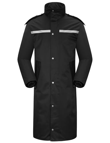 Coutyuyi Regenmantel Wasserdichte lange Regenmanteljacke für Herren Leichte Reflektierende Regenbekleidung,wiederverwendbare Kapuze (M, Schwarz) von Coutyuyi