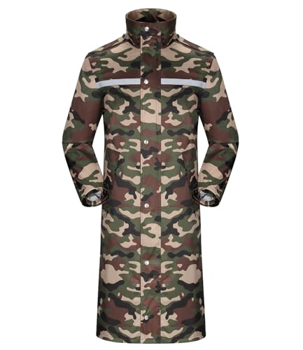 Coutyuyi Regenmantel Wasserdichte lange Regenmanteljacke für Herren Leichte Reflektierende Regenbekleidung,wiederverwendbare Kapuze (S, Armeegrüne Tarnung) von Coutyuyi