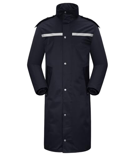 Coutyuyi Regenmantel Wasserdichte lange Regenmanteljacke für Herren Leichte Reflektierende Regenbekleidung,wiederverwendbare Kapuze (S, Navy Blau) von Coutyuyi