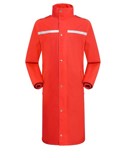 Coutyuyi Regenmantel Wasserdichte lange Regenmanteljacke für Herren Leichte Reflektierende Regenbekleidung,wiederverwendbare Kapuze (S, Rot) von Coutyuyi