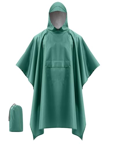 Coutyuyi Wasserdicht Regenponcho Unisex, Wiederverwendbar Regenjacken 3 in 1 Multifunktionaler Regencape mit Tasche Regenmantel Regenschutz für Wanderungen,Camping（Erbsengrün,XXL） von Coutyuyi