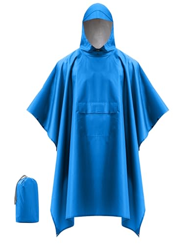 Coutyuyi Wasserdicht Regenponcho Unisex, Wiederverwendbar Regenjacken 3 in 1 Multifunktionaler Regencape mit Tasche Regenmantel Regenschutz für Wanderungen,Camping（Himmelblau,XXL） von Coutyuyi
