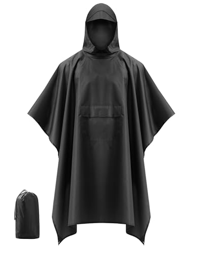 Coutyuyi Wasserdicht Regenponcho Unisex, Wiederverwendbar Regenjacken 3 in 1 Multifunktionaler Regencape mit Tasche Regenmantel Regenschutz für Wanderungen,Camping（Schwarz,S） von Coutyuyi