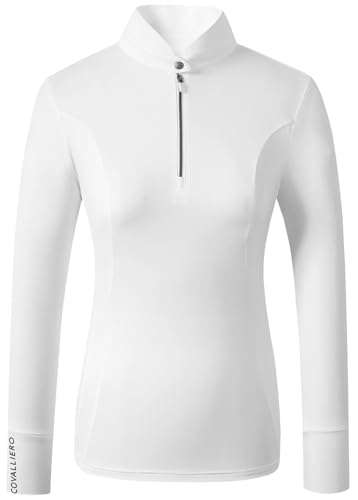 Covalliero - Damen Funktionsshirt Competition – Sport Longsleeve mit Stehkragen – Langarm Sportshirt – atmungsaktives & leichtes Reitshirt – Reitbekleidung in Weiß – Größe L von Covalliero