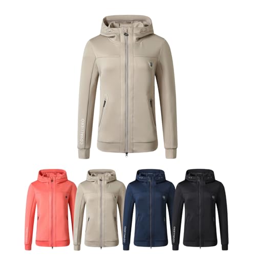 Covalliero - Damen Hoodyjacke – Zipper Hoodie mit Kapuze – Kapuzenjacke mit Reißverschluss – Taillierte Sweatjacke mit 2 Taschen – Reitbekleidung in Beige – Größe M von Covalliero