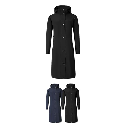 Covalliero - Damen Regenmantel – extra lange Regenjacke mit Reitschlitz in Schwarz – wasserdicht & windabweisend – Regenponcho zum Wandern & Reiten – Reitbekleidung in Größe XL von Covalliero