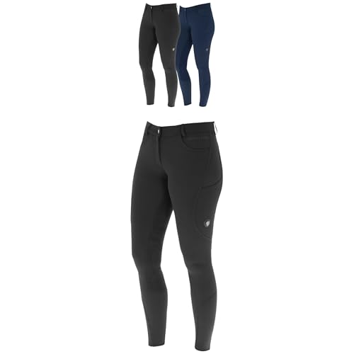 Covalliero - Damen Reithose Vollbesatz mit Lederimitat | Reitleggings mit 2 Handytaschen | Herbst & Winter Reiterhose | atmungsaktiv & elastisch | Reitbekleidung in Black | Größe 42 von Covalliero