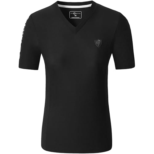 Covalliero - Damen T-Shirt – Kurzarmshirt mit V-Ausschnitt – Reitshirt aus Piquéstoff – atmungsaktiv & taillierter Schnitt – Sport Shirt – Reitbekleidung in Black – Größe XL von Covalliero