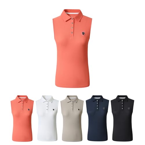 Covalliero - Damen Top – ärmelloses T-Shirt – Shirt mit Kragen & tailliertem Schnitt – Reitshirt aus Piquéstoff – atmungsaktives Sport Shirt – Reitbekleidung in Coral – Größe L von Covalliero