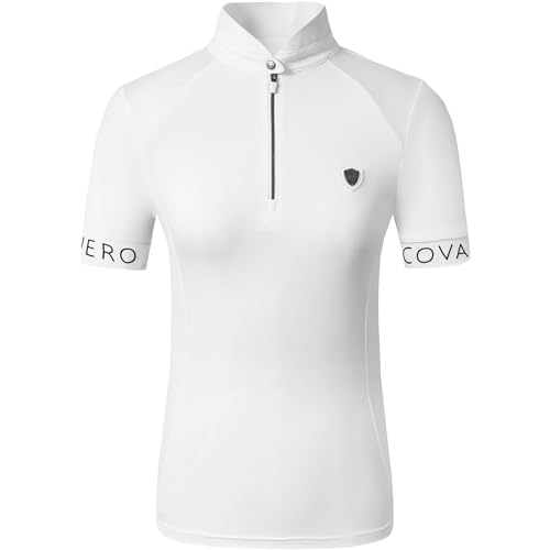 Covalliero - Damen Turniershirt Competition – Kurzarmshirt mit Stehkragen – Reitshirt aus Piquéstoff – Shirt mit tailliertem Schnitt – Sport-Shirt – Reitbekleidung in Weiß – Größe XL von Covalliero