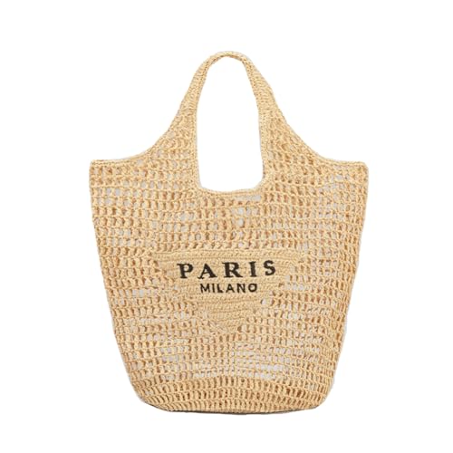 Covelin Damen Handgewebte Stroh Tote Bag - Leichte Große Kapazität Boho Strandtasche, Khaki Covelin Damen Handgewebte Stroh Tote Bag - Leichte Große Kapazität Boho Strandtasche, Khaki von Covelin