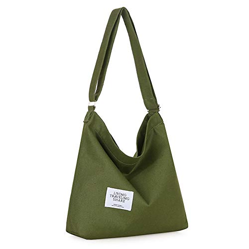 Covelin Damen Retro Große Größe Canvas Schultertasche Hobo Crossbody Handtasche Casual Tote, Braunoliv, Large von Covelin