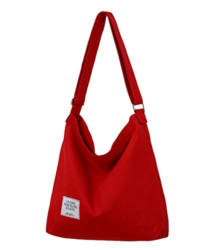 Covelin Damen Retro Große Größe Canvas Schultertasche Hobo Crossbody Handtasche Casual Tote, Rot/Ausflug, einfarbig (Getaway Solids), Small von Covelin