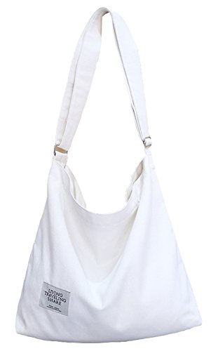 Covelin Damen Retro Große Größe Canvas Schultertasche Hobo Crossbody Handtasche Casual Tote, Weiss/opulenter Garten, Large von Covelin