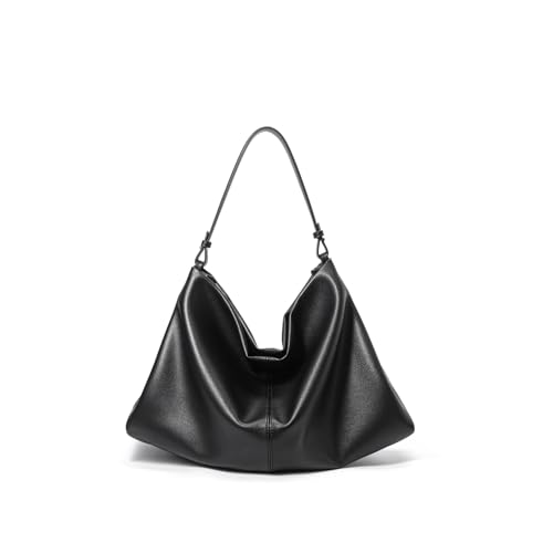 Covelin Minimalistische Tragetasche aus weichem Leder – verstellbarer und abnehmbarer Schultergurt, Hobo-Schultertasche, Schwarz von Covelin