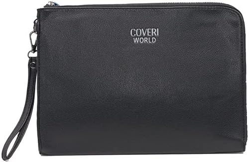 COVERI COLLECTION Elegante Herren-Handtasche, weiches Leder, Tablet-PC, Dokumentententasche, praktische Herren-Tasche mit Kordelzug, 2 Innentaschen. 30 x 20 x 2 cm, Schwarz , 30x20x2 von COVERI COLLECTION