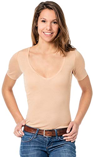 Hautfarbenes Damen Unterhemd - Unterhemd unsichtbar mit V-Ausschnitt - Business Unterhemd Damen (42 (L)) von Covert underwear