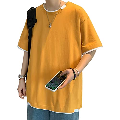 Covisoty Casual Herren Sport Kurzarm Shirt Japanische Streetwear Hip Hop T-Shirts Gelb 2XL von Covisoty