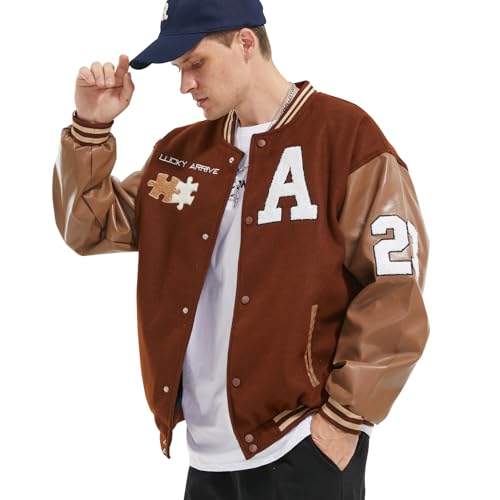 Covisoty College Jacke Herren Übergangsjacke Damen Sportjacke Varsity Jacket Patchwork Collegiate Baseballjacke Stehkragen Streetwear von Covisoty
