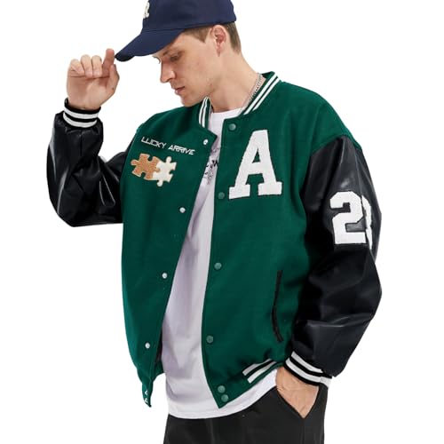 Covisoty College Jacke Herren Übergangsjacke Damen Sportjacke Varsity Jacket Patchwork Collegiate Baseballjacke Stehkragen Streetwear von Covisoty