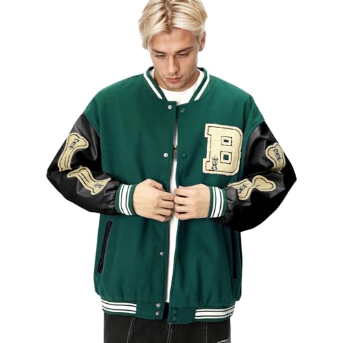 Covisoty College Jacke Herren Übergangsjacke Damen Sportjacke Varsity Jacket Patchwork Collegiate Baseballjacke Stehkragen Streetwear von Covisoty