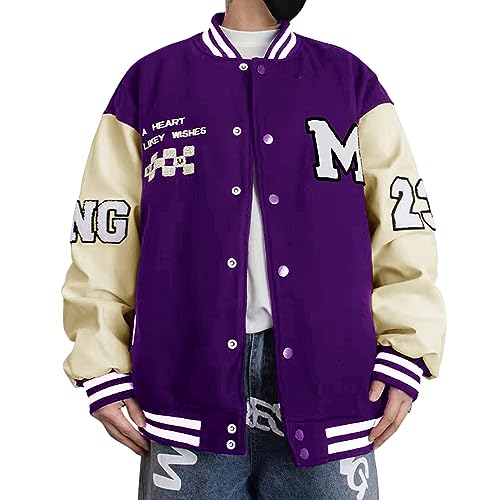 Covisoty College Jacke Herren Übergangsjacke Damen Sportjacke Varsity Jacket Patchwork Collegiate Baseballjacke Stehkragen Streetwear von Covisoty
