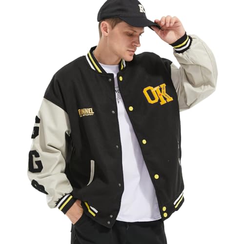 Covisoty College Jacke Herren Übergangsjacke Damen Sportjacke Varsity Jacket Patchwork Collegiate Baseballjacke Stehkragen Streetwear von Covisoty