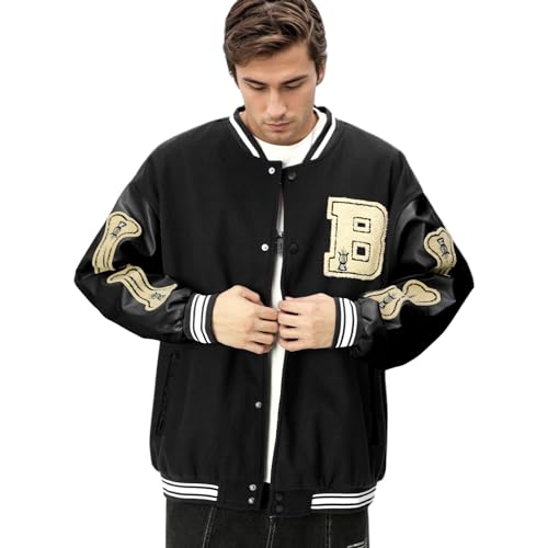 Covisoty College Jacke Herren Übergangsjacke Damen Sportjacke Varsity Jacket Patchwork Collegiate Baseballjacke Stehkragen Streetwear von Covisoty