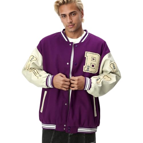 Covisoty College Jacke Herren Übergangsjacke Damen Sportjacke Varsity Jacket Patchwork Collegiate Baseballjacke Stehkragen Streetwear von Covisoty